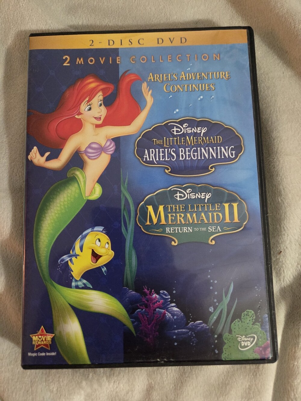 Disney The Little Mermaid DVD Cover - Red Hair, Green Tail, Blue Background